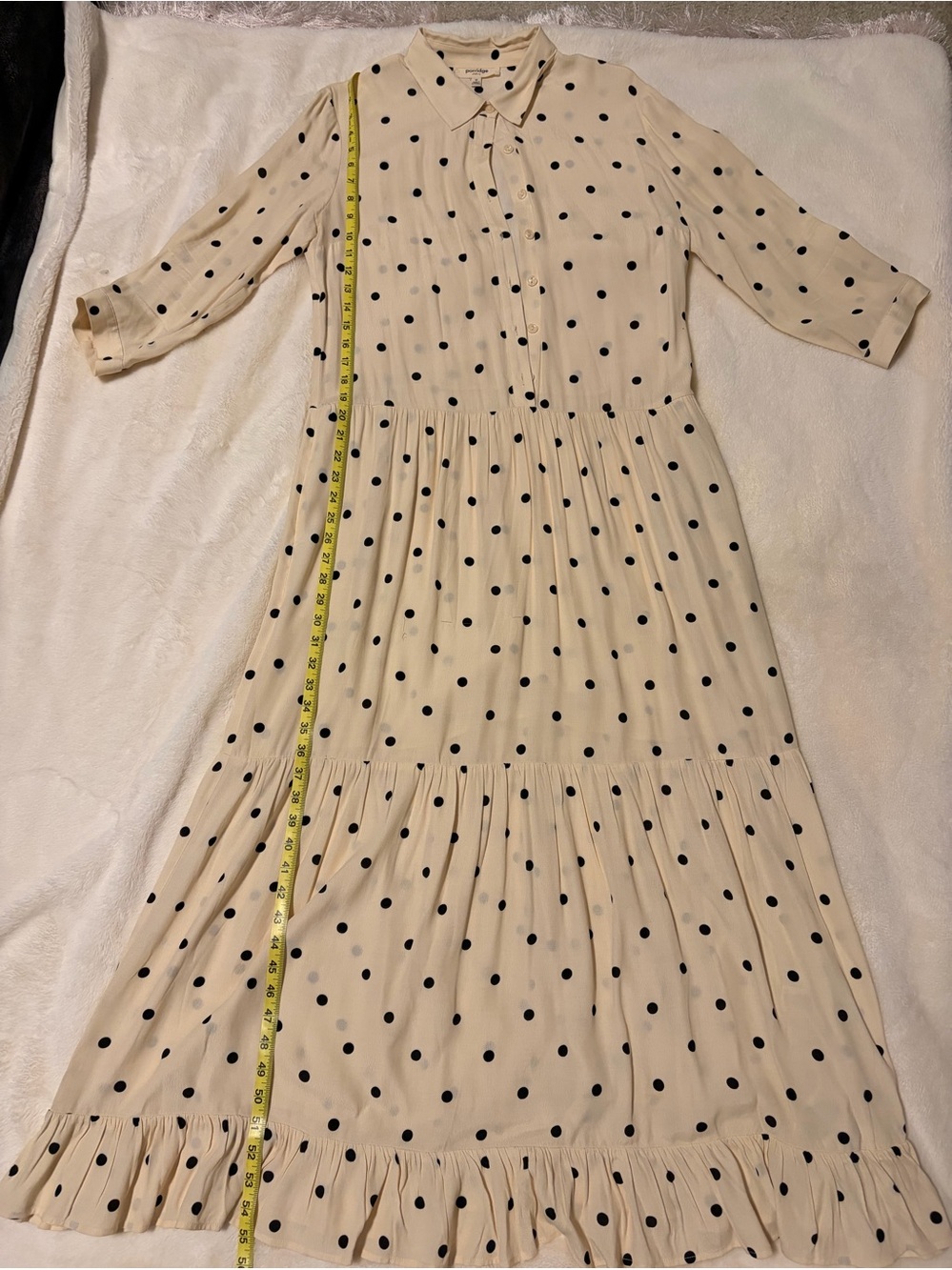 Anthropologie Porridge Cream Polka Dot Tiered Maxi Dress with Collar